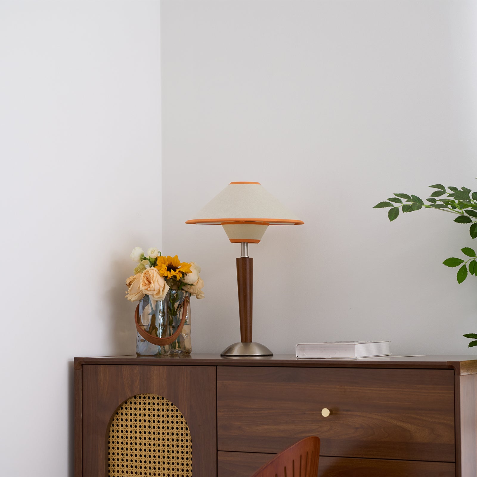 Alden Wood and Metal Fabric Shade Bedside Table Lamp for Living Rooms