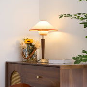 Alden Wood and Metal Fabric Shade Bedside Table Lamp for Living Rooms