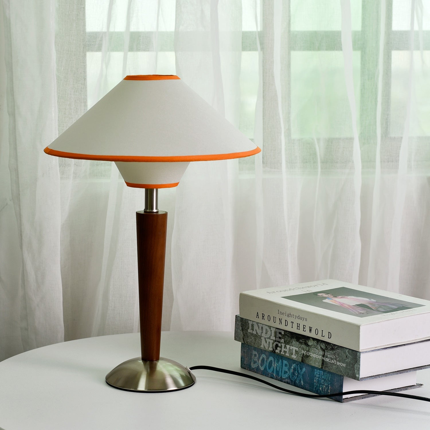 Alden Wood and Metal Fabric Shade Bedside Table Lamp for Living Rooms