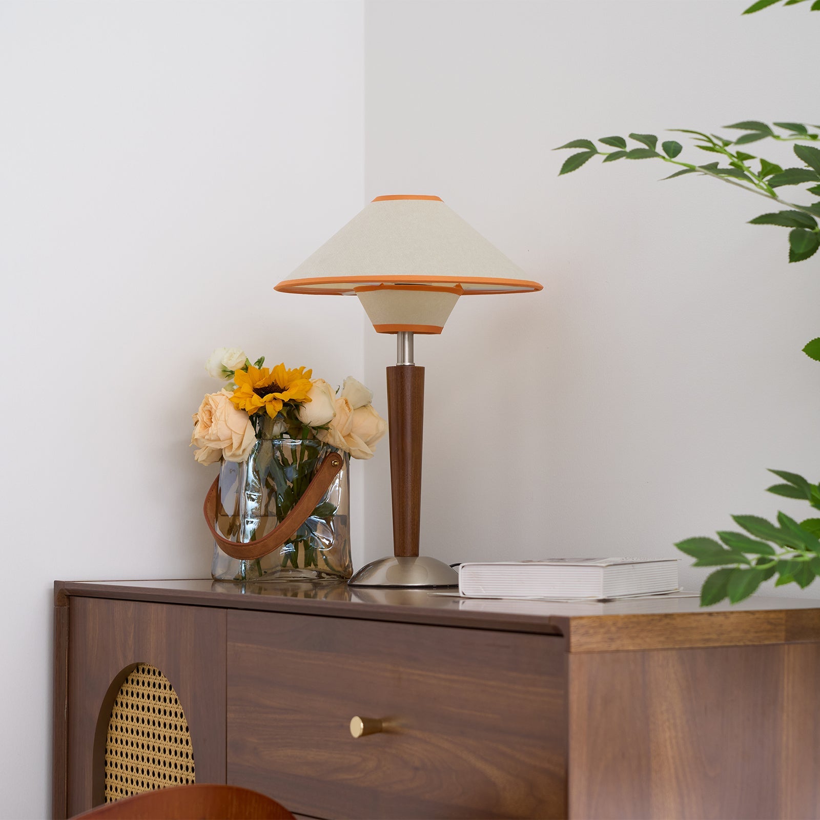 Alden Wood and Metal Fabric Shade Bedside Table Lamp for Living Rooms