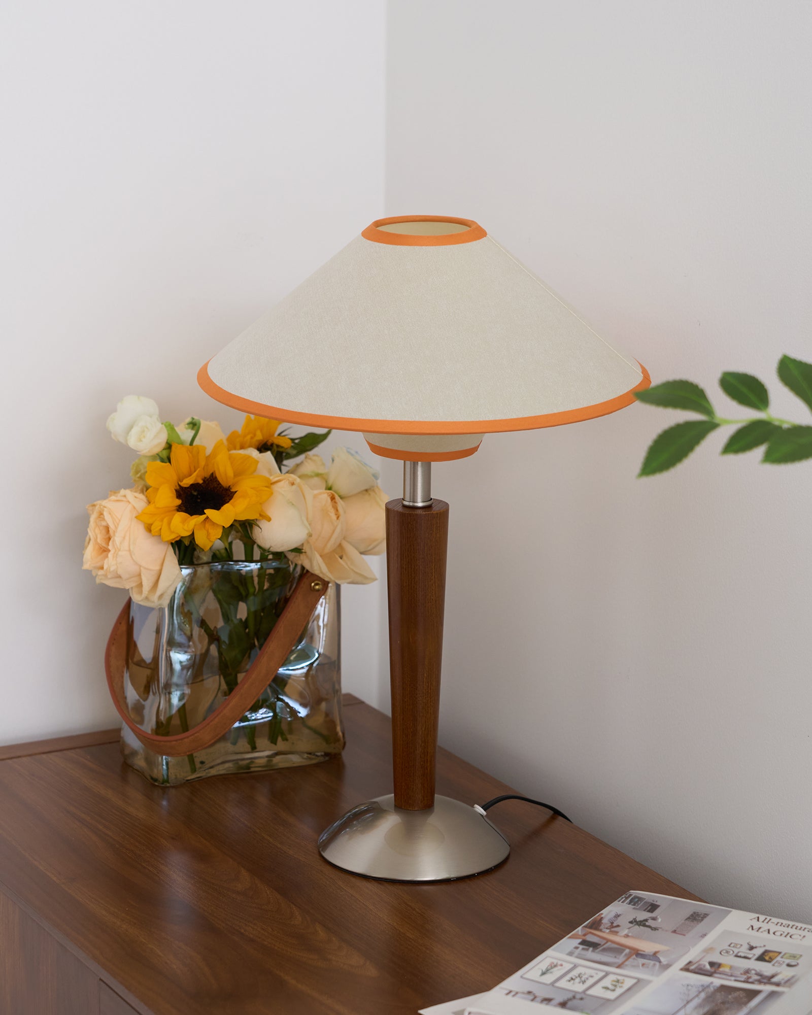 Alden Wood and Metal Fabric Shade Bedside Table Lamp for Living Rooms