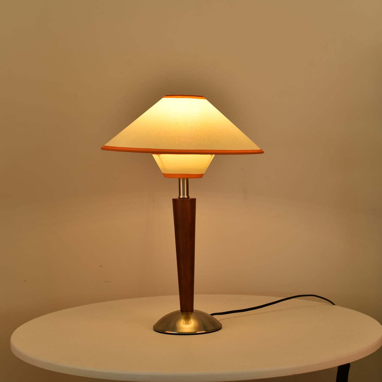 Alden Wood and Metal Fabric Shade Bedside Table Lamp for Living Rooms