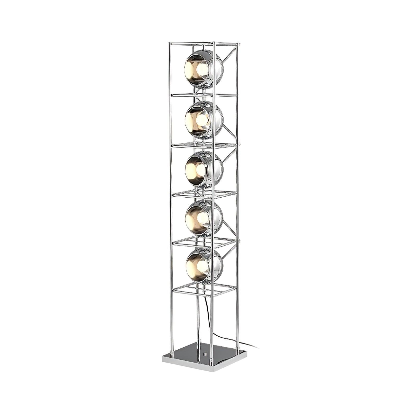 Orbit Industrial Chrome Ring Globe Tower Floor Lamp for Living Rooms