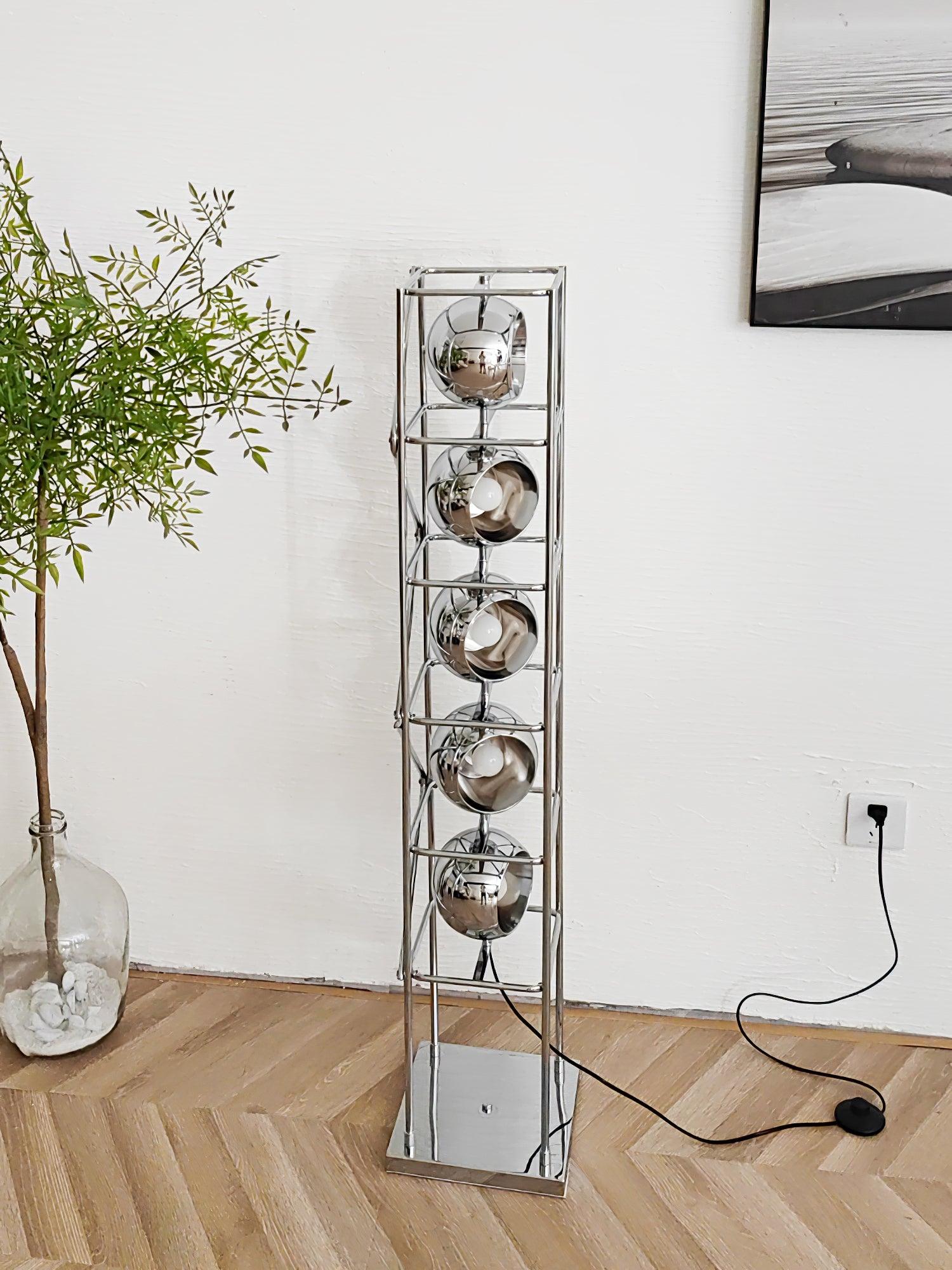 Orbit Industrial Chrome Ring Globe Tower Floor Lamp for Living Rooms