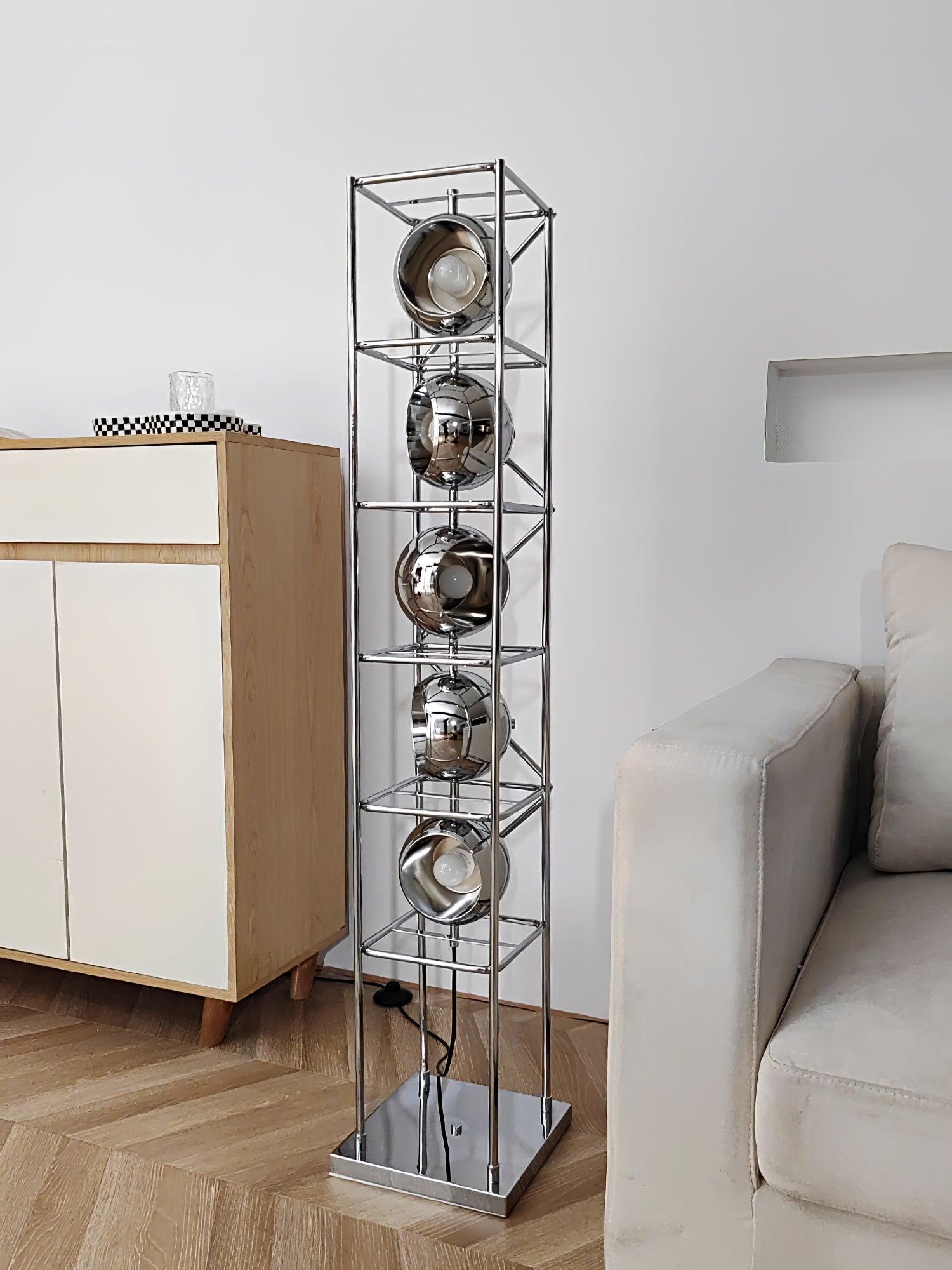 Orbit Industrial Chrome Ring Globe Tower Floor Lamp for Living Rooms