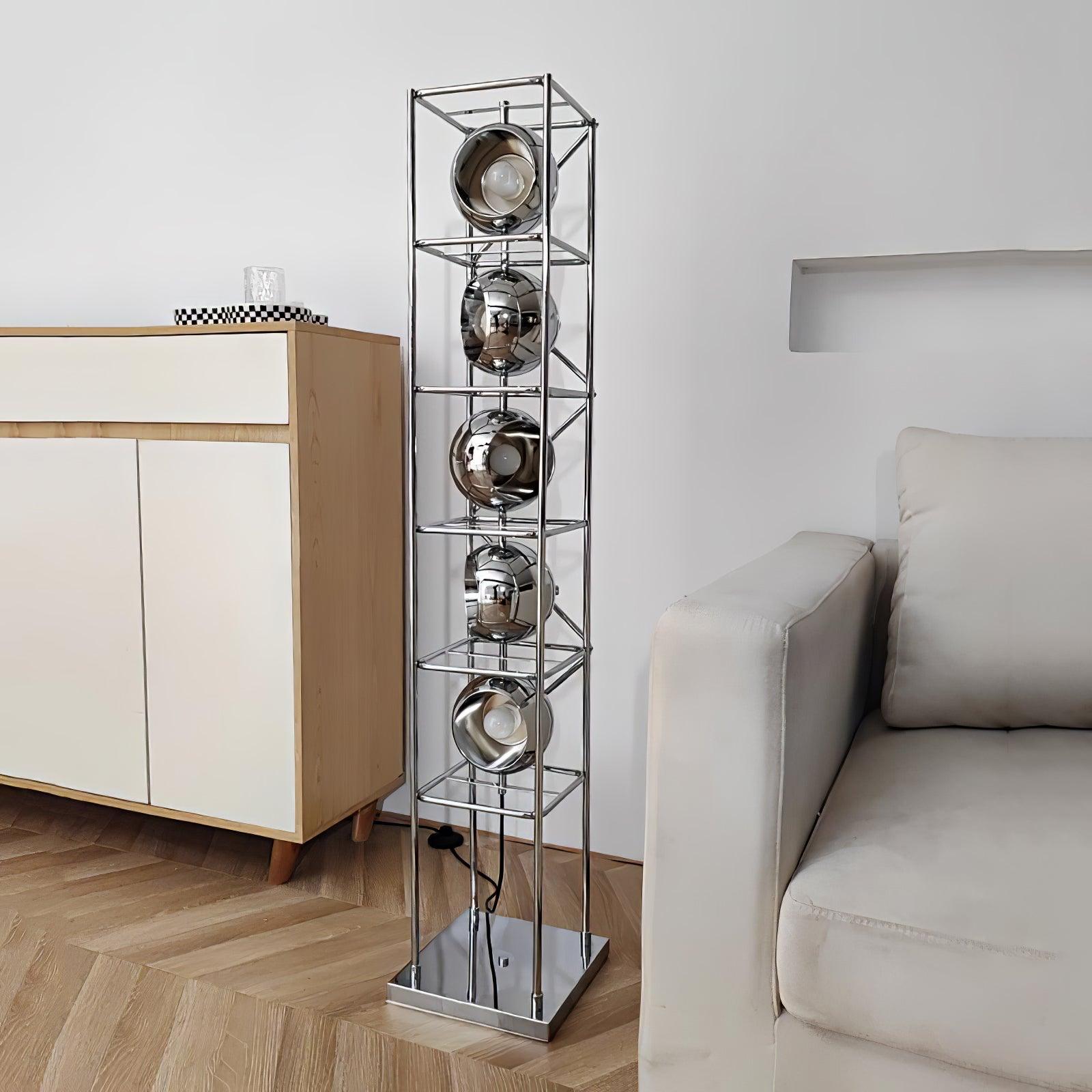 Orbit Industrial Chrome Ring Globe Tower Floor Lamp for Living Rooms