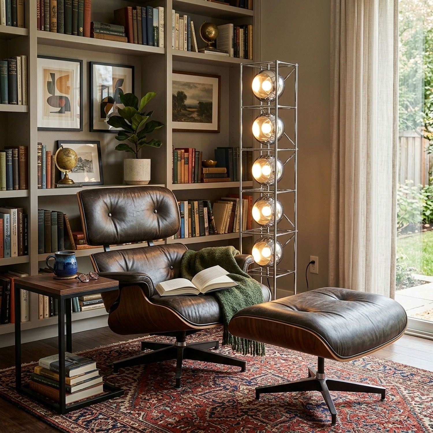 Orbit Industrial Chrome Ring Globe Tower Floor Lamp for Living Rooms