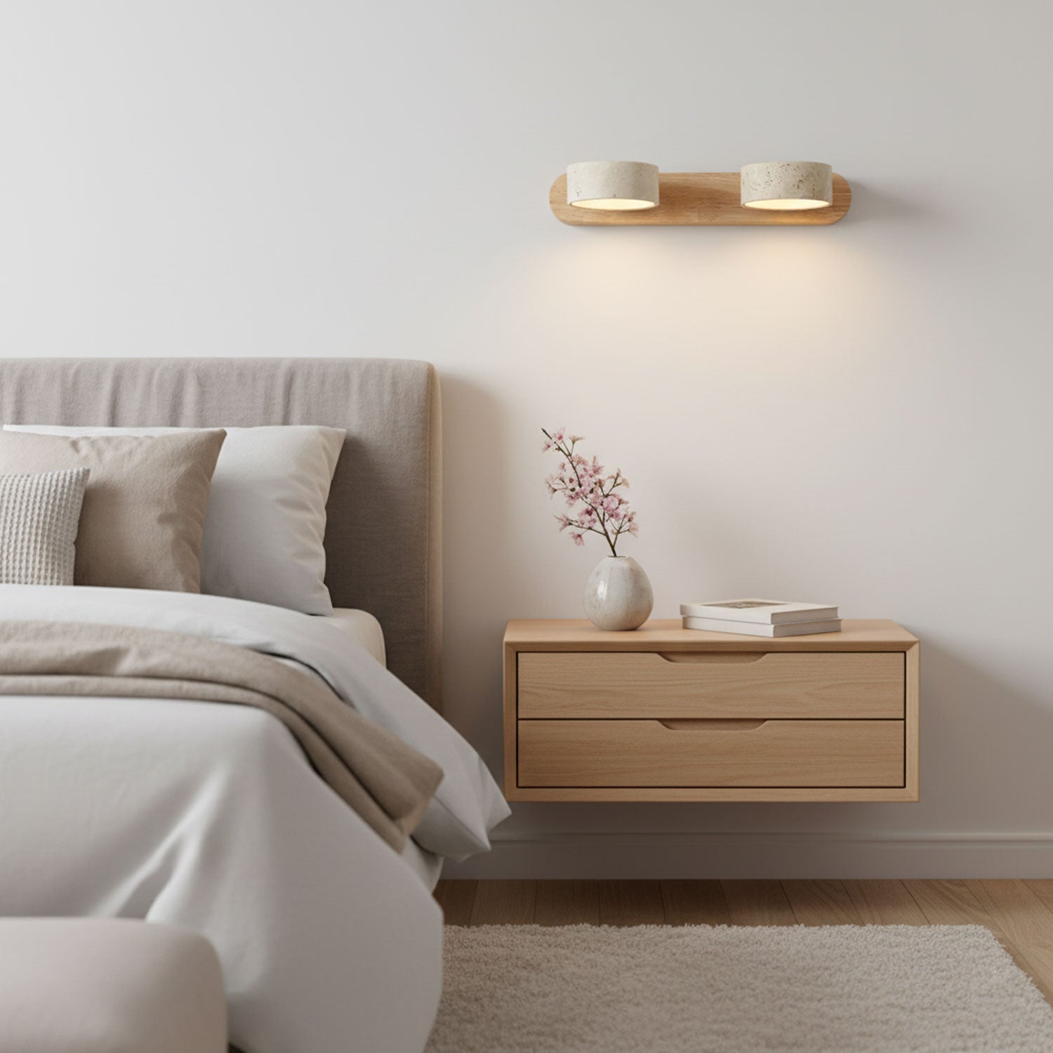 Ambra Natural Travertine Dimmable Wall Sconce for Bedroom & Hallway