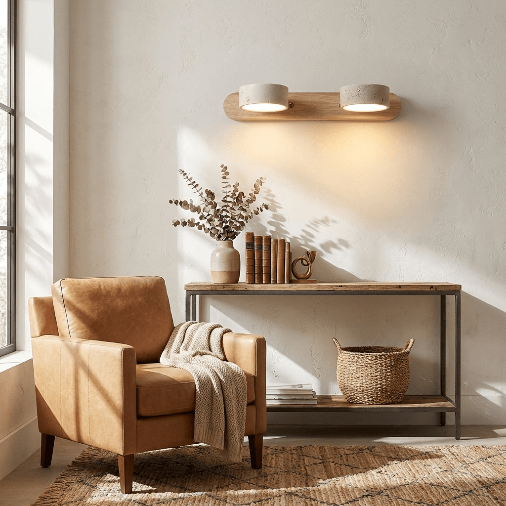 Ambra Natural Travertine Dimmable Wall Sconce for Bedroom & Hallway