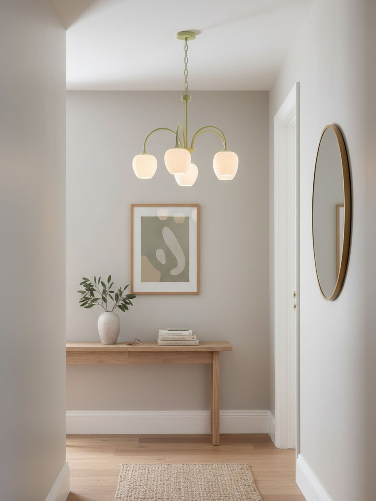 Fiore Matcha Green Tulip Glass Chandelier for Dining & Living Room