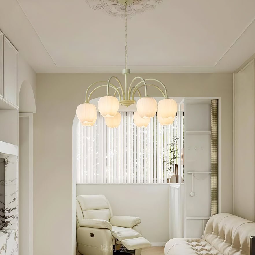 Fiore Matcha Green Tulip Glass Chandelier for Dining & Living Room