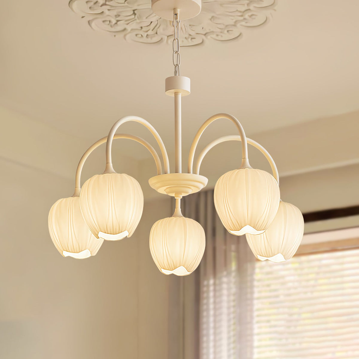 Fiore Matcha Green Tulip Glass Chandelier for Dining & Living Room