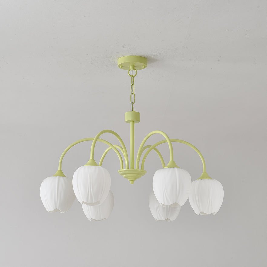 Fiore Matcha Green Tulip Glass Chandelier for Dining & Living Room