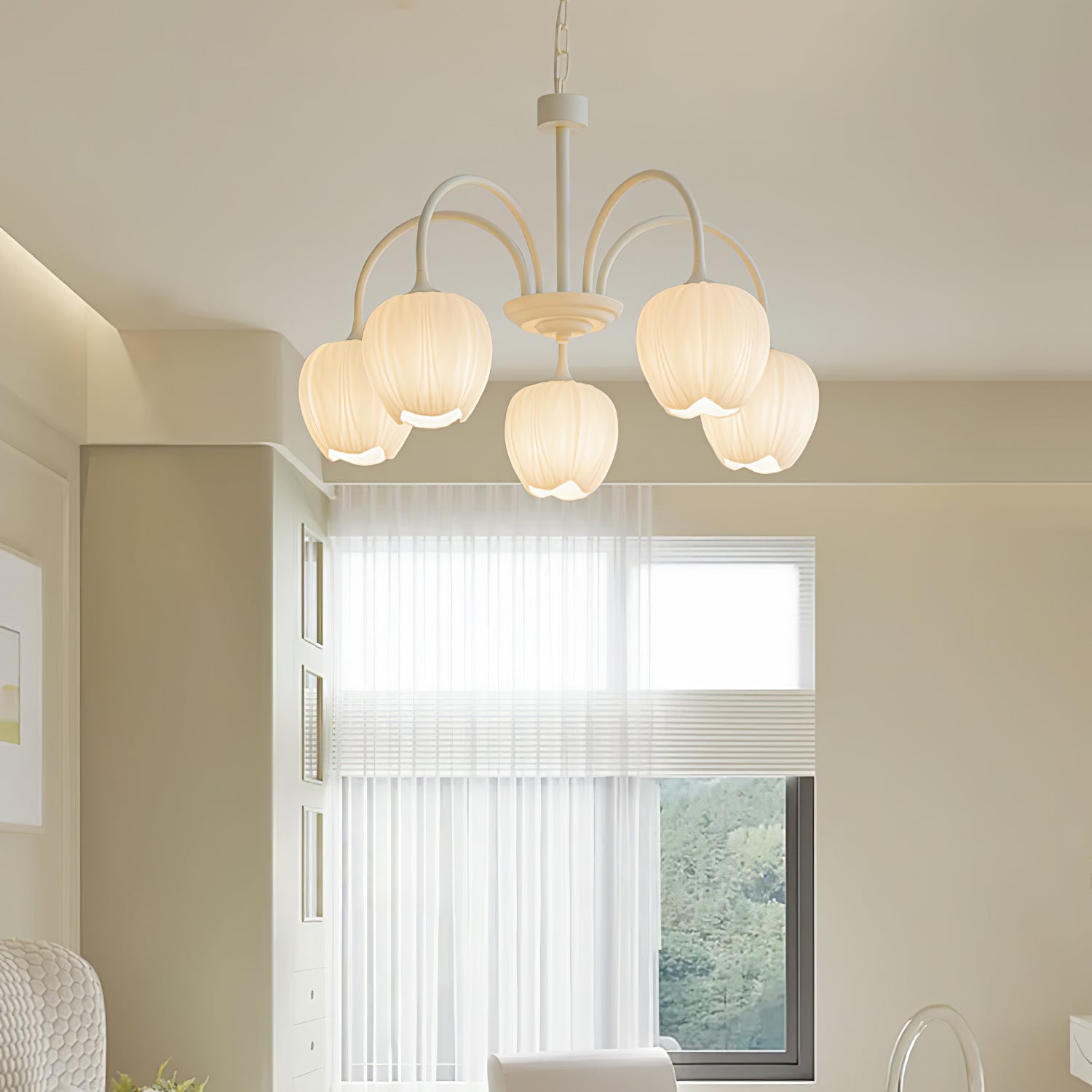 Fiore Matcha Green Tulip Glass Chandelier for Dining & Living Room