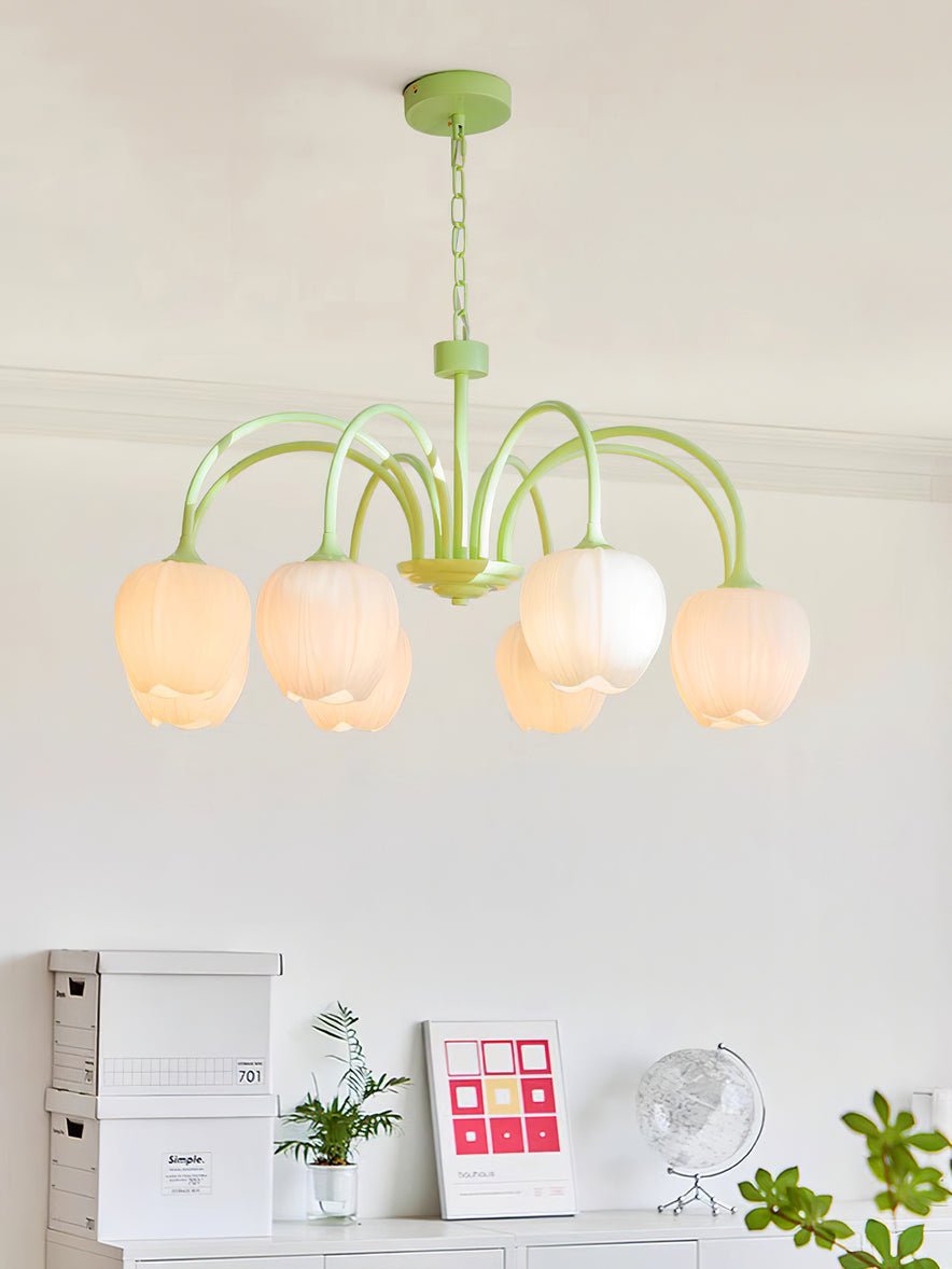Fiore Matcha Green Tulip Glass Chandelier for Dining & Living Room