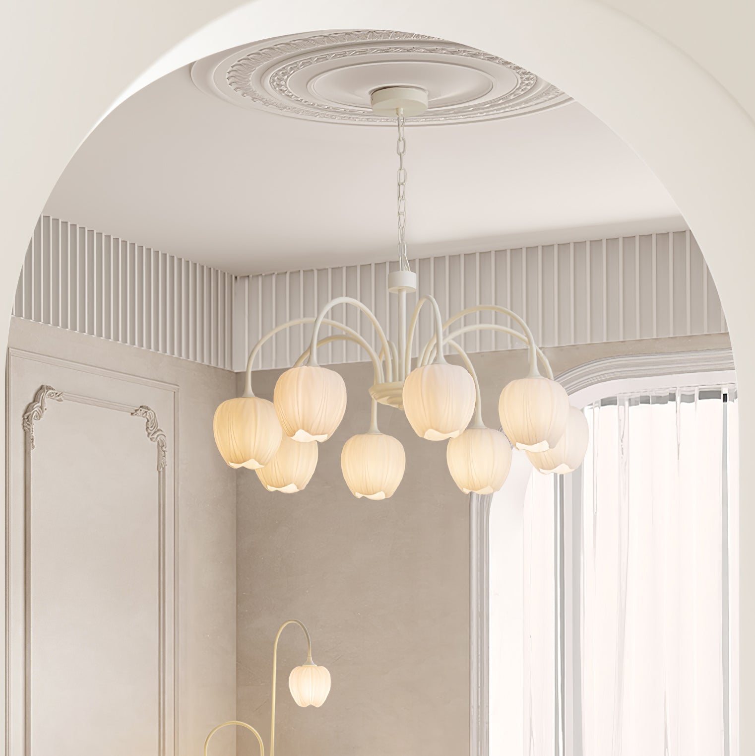 Fiore Matcha Green Tulip Glass Chandelier for Dining & Living Room
