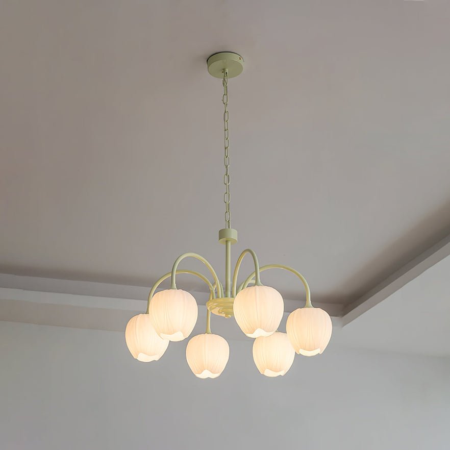 Fiore Matcha Green Tulip Glass Chandelier for Dining & Living Room