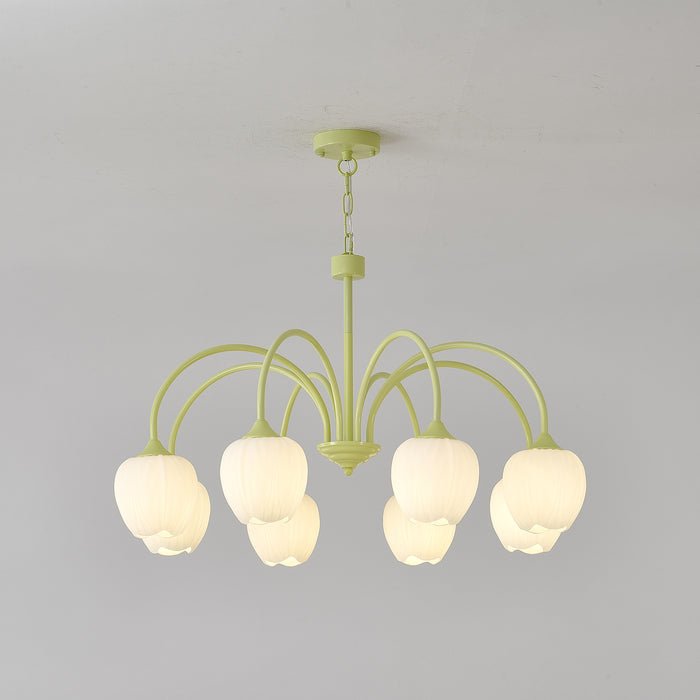Fiore Matcha Green Tulip Glass Chandelier for Dining & Living Room