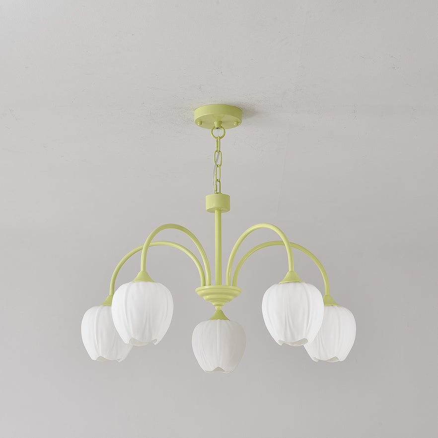 Fiore Matcha Green Tulip Glass Chandelier for Dining & Living Room