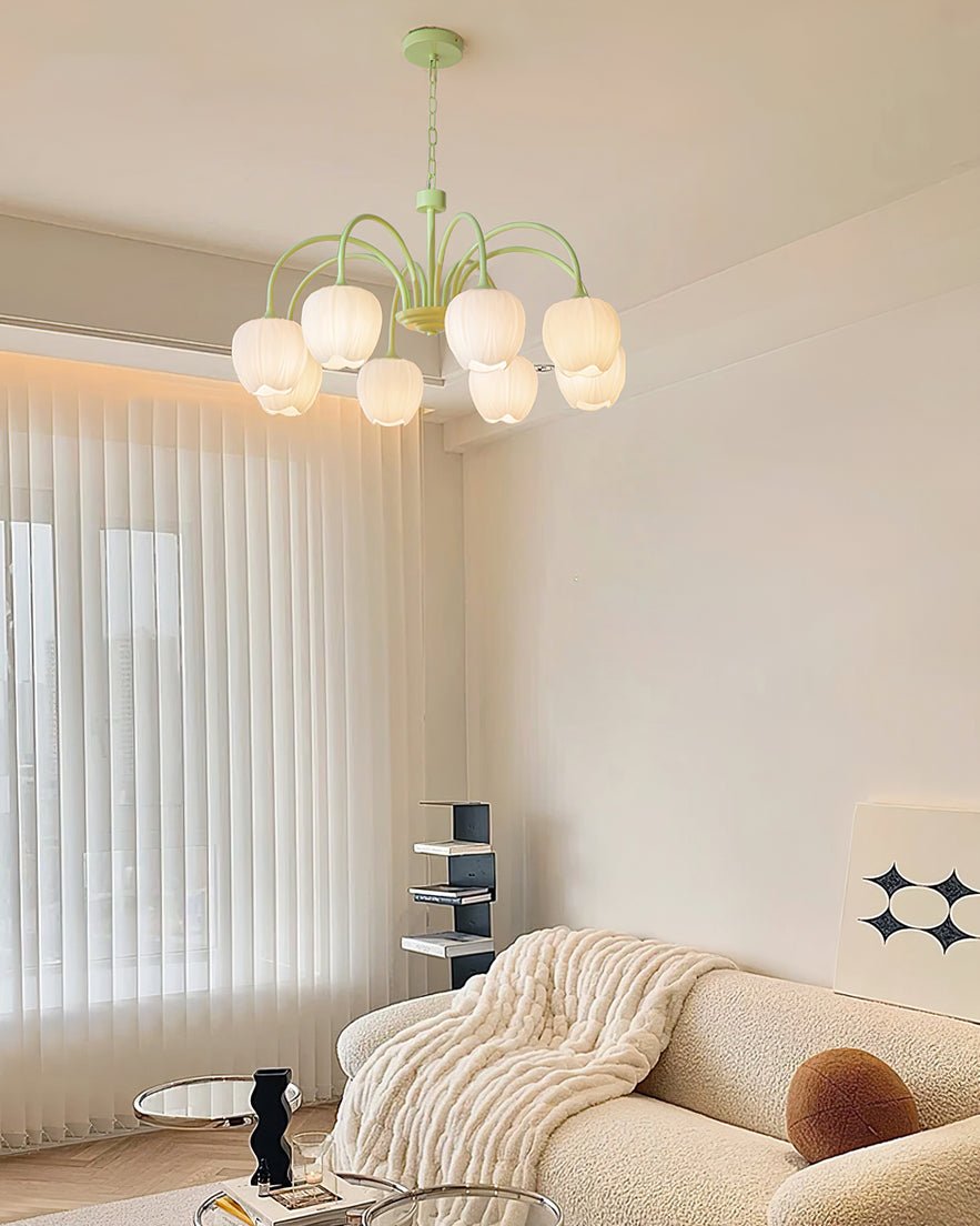 Fiore Matcha Green Tulip Glass Chandelier for Dining & Living Room