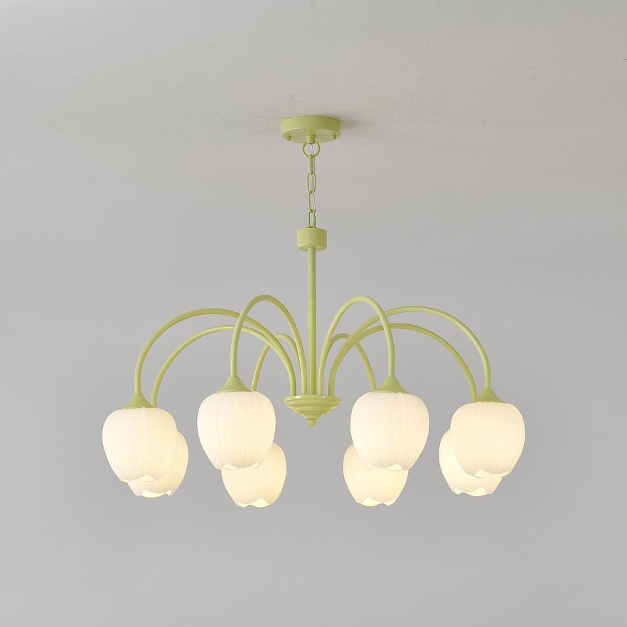 Fiore Matcha Green Tulip Glass Chandelier for Dining & Living Room