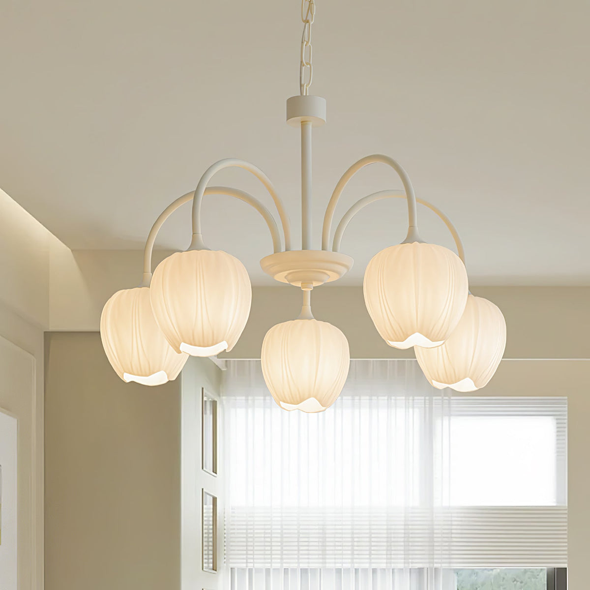 Fiore Matcha Green Tulip Glass Chandelier for Dining & Living Room