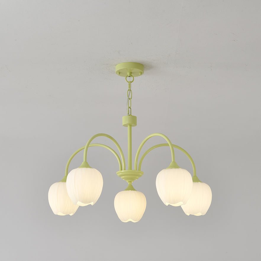 Fiore Matcha Green Tulip Glass Chandelier for Dining & Living Room