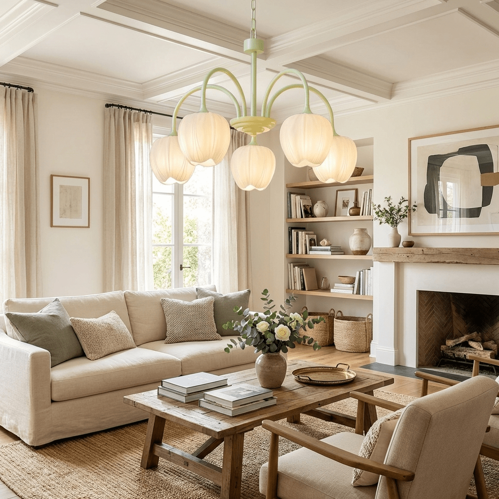 Fiore Matcha Green Tulip Glass Chandelier for Dining & Living Room