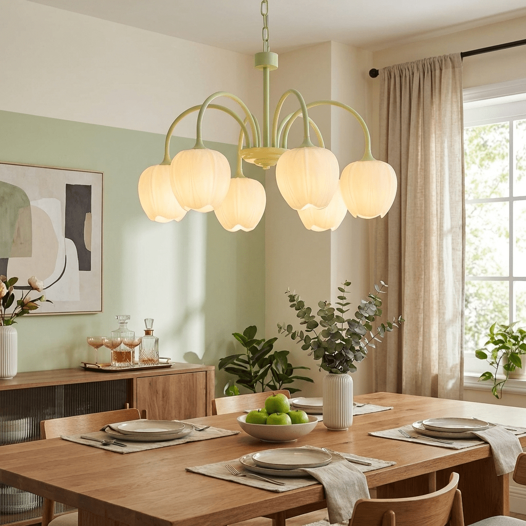 Fiore Matcha Green Tulip Glass Chandelier for Dining & Living Room