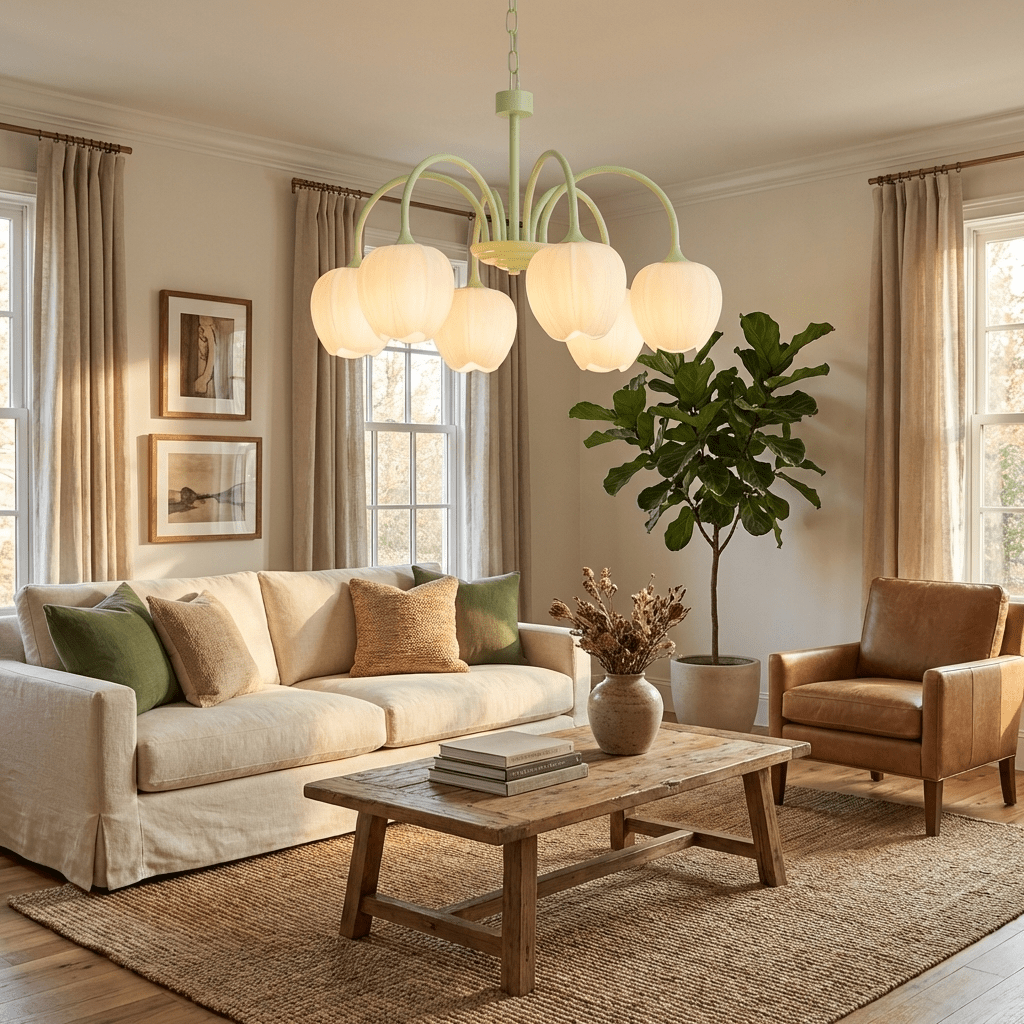 Fiore Matcha Green Tulip Glass Chandelier for Dining & Living Room