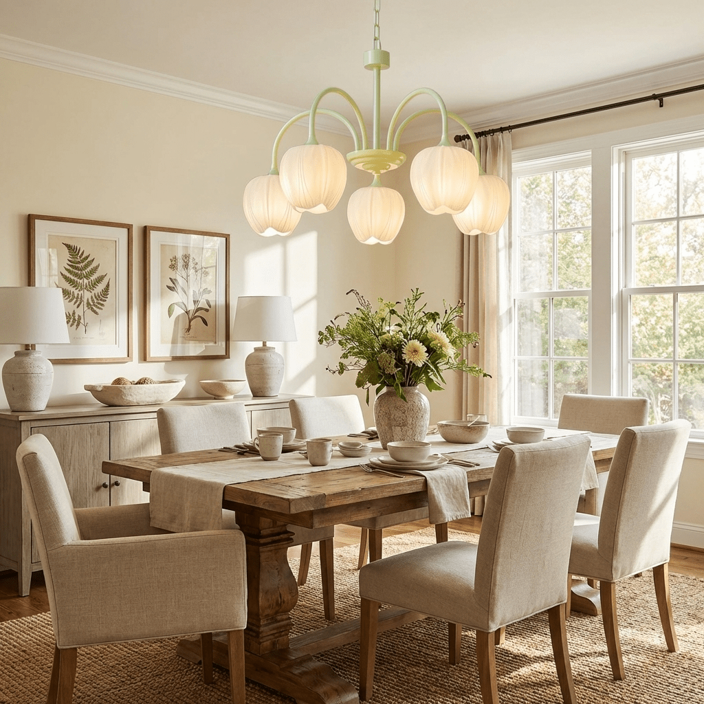 Fiore Matcha Green Tulip Glass Chandelier for Dining & Living Room