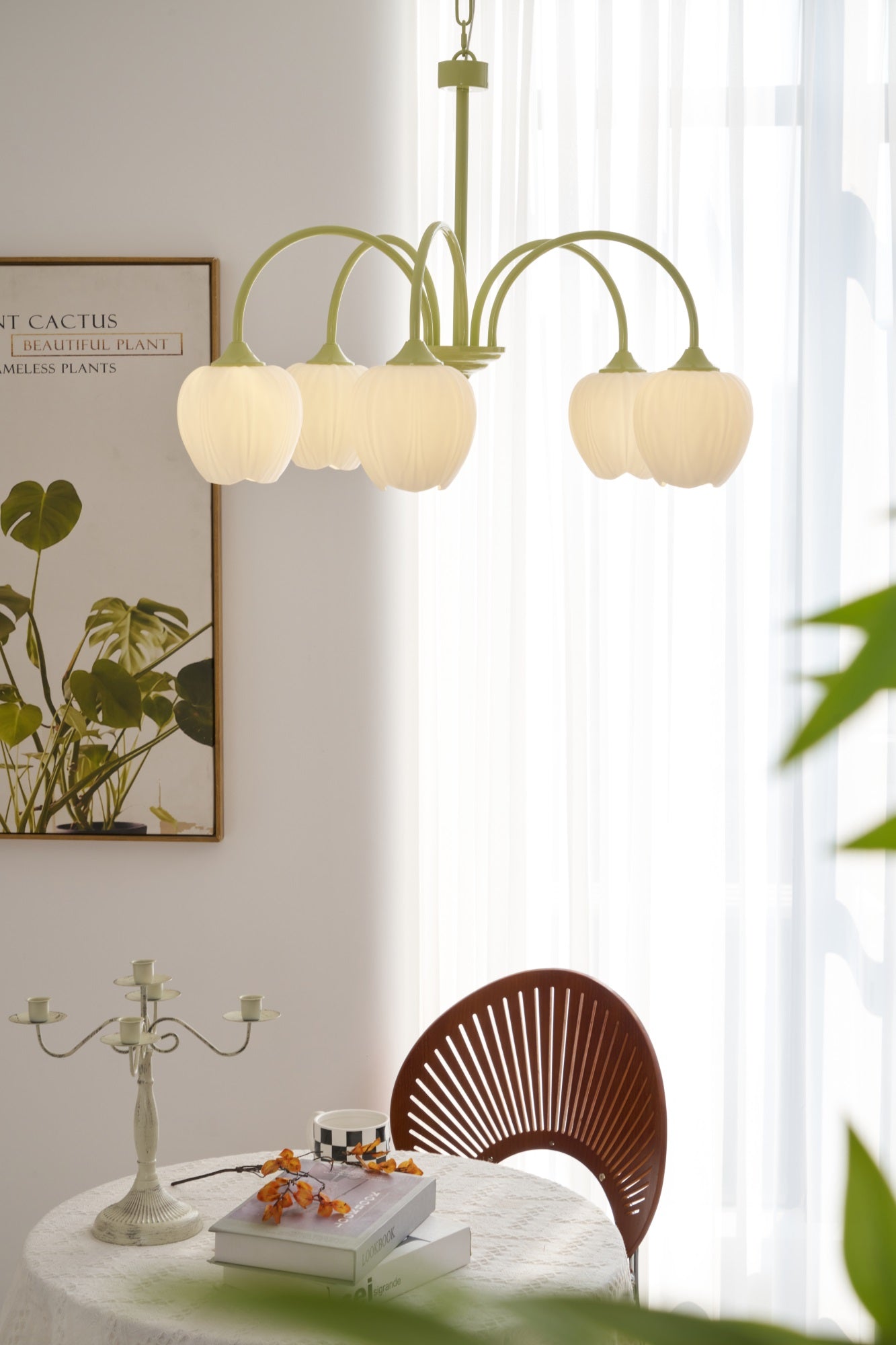 Fiore Matcha Green Tulip Glass Chandelier for Dining & Living Room