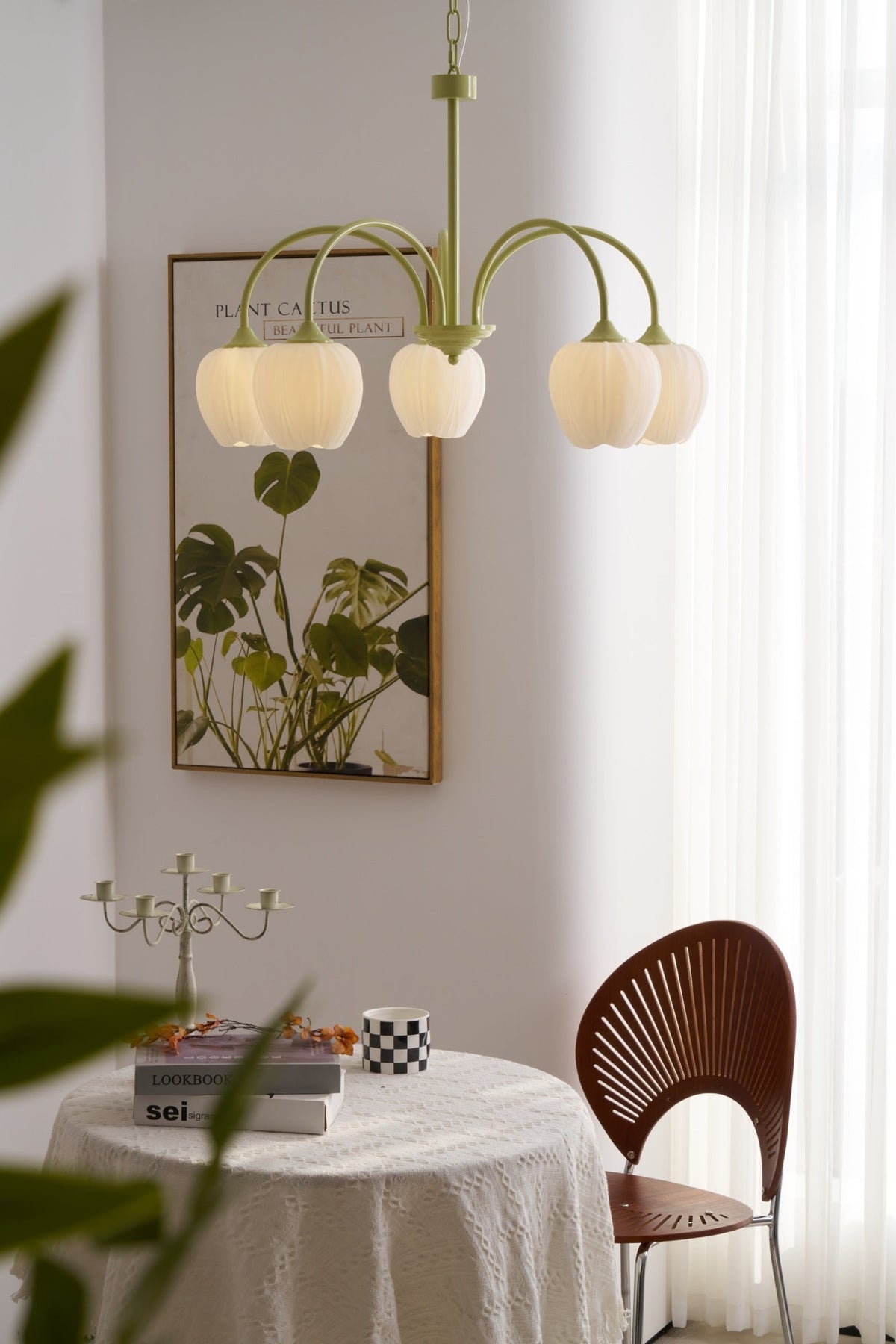 Fiore Matcha Green Tulip Glass Chandelier for Dining & Living Room
