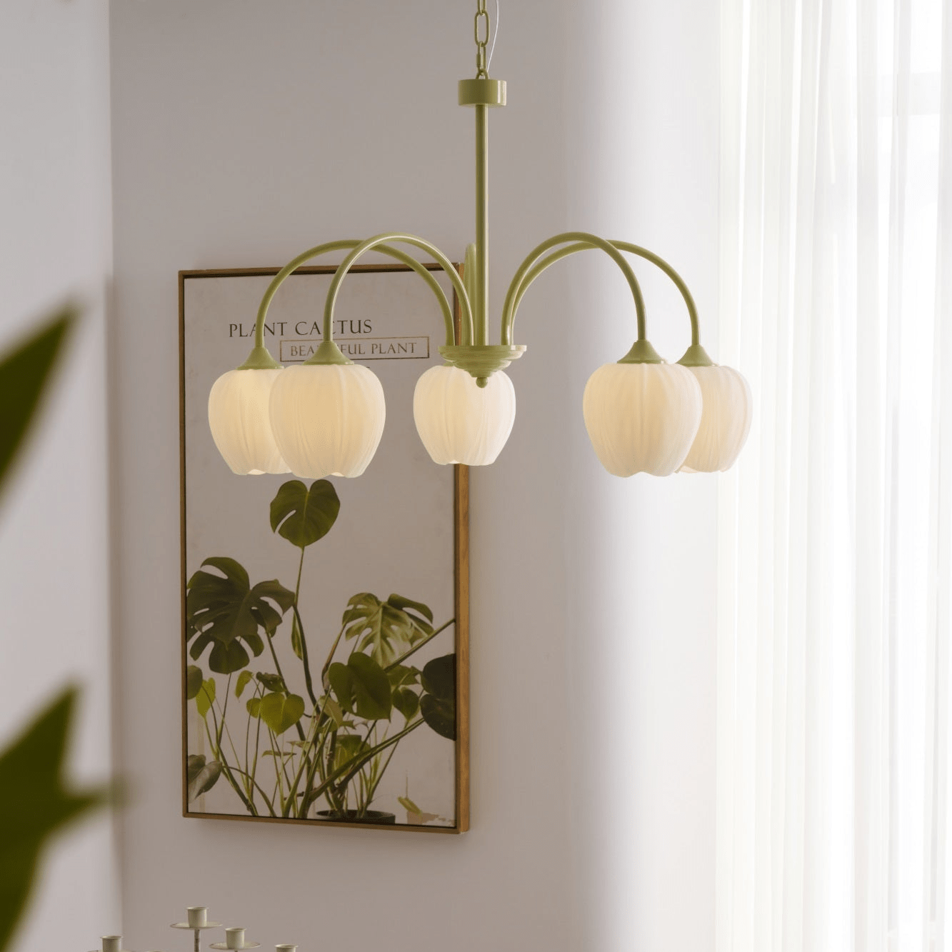 Fiore Matcha Green Tulip Glass Chandelier for Dining & Living Room
