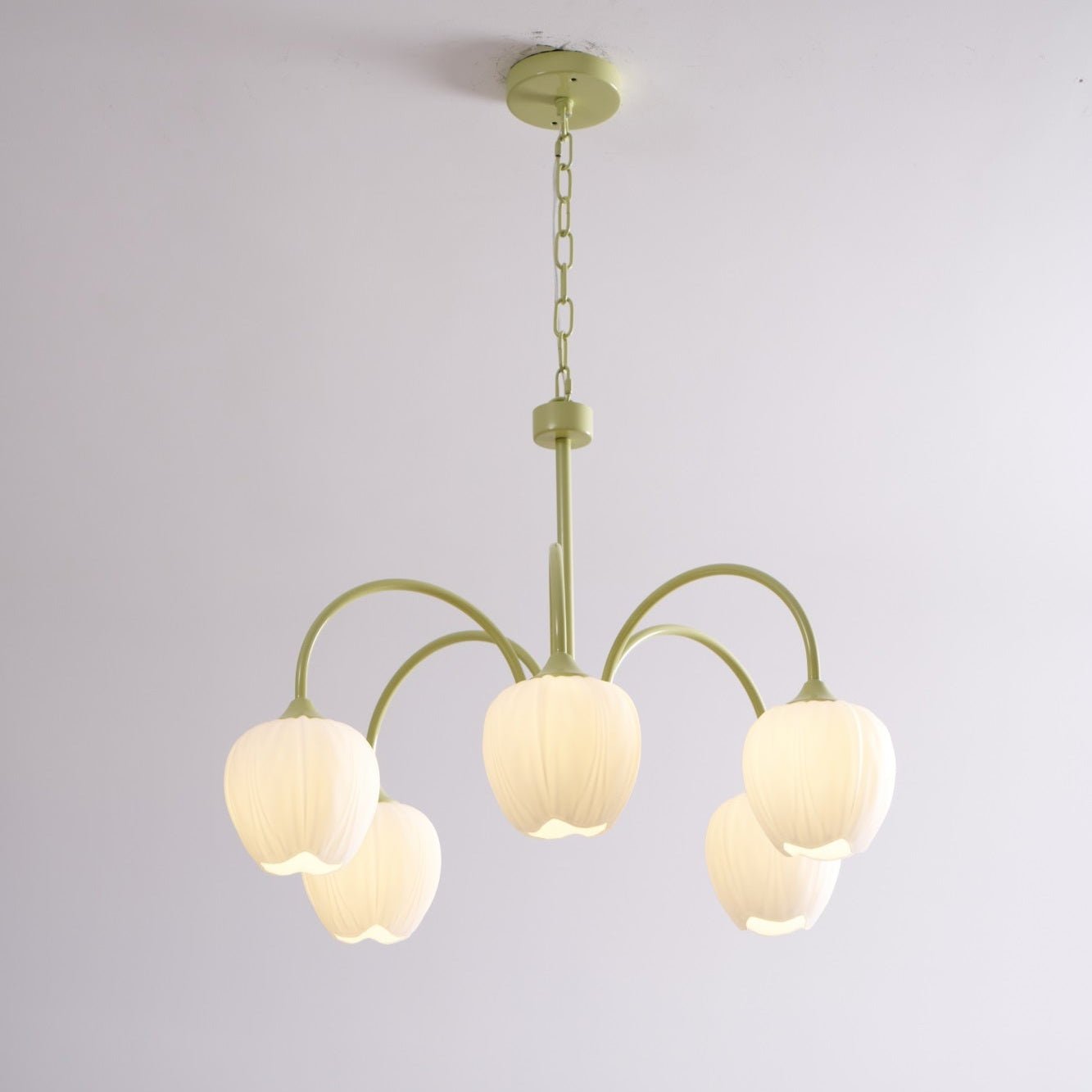 Fiore Matcha Green Tulip Glass Chandelier for Dining & Living Room