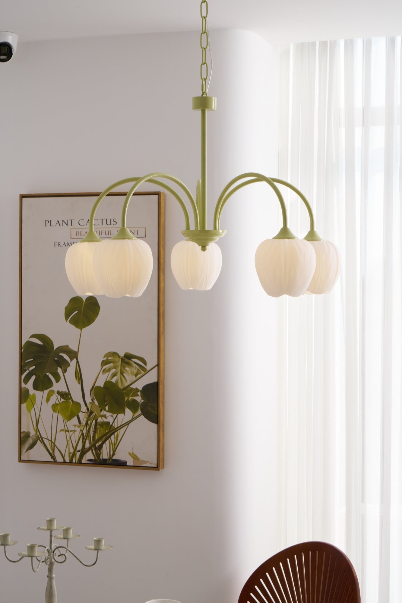Fiore Matcha Green Tulip Glass Chandelier for Dining & Living Room