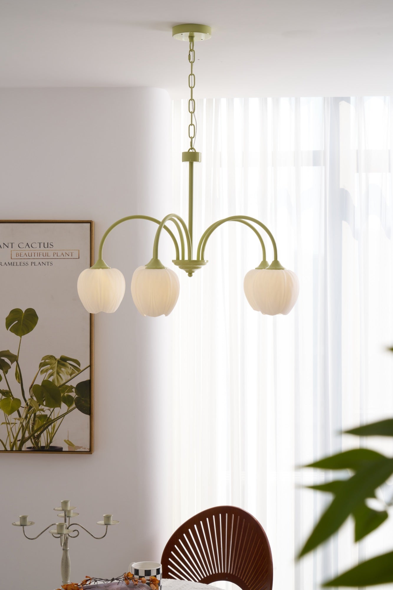 Fiore Matcha Green Tulip Glass Chandelier for Dining & Living Room