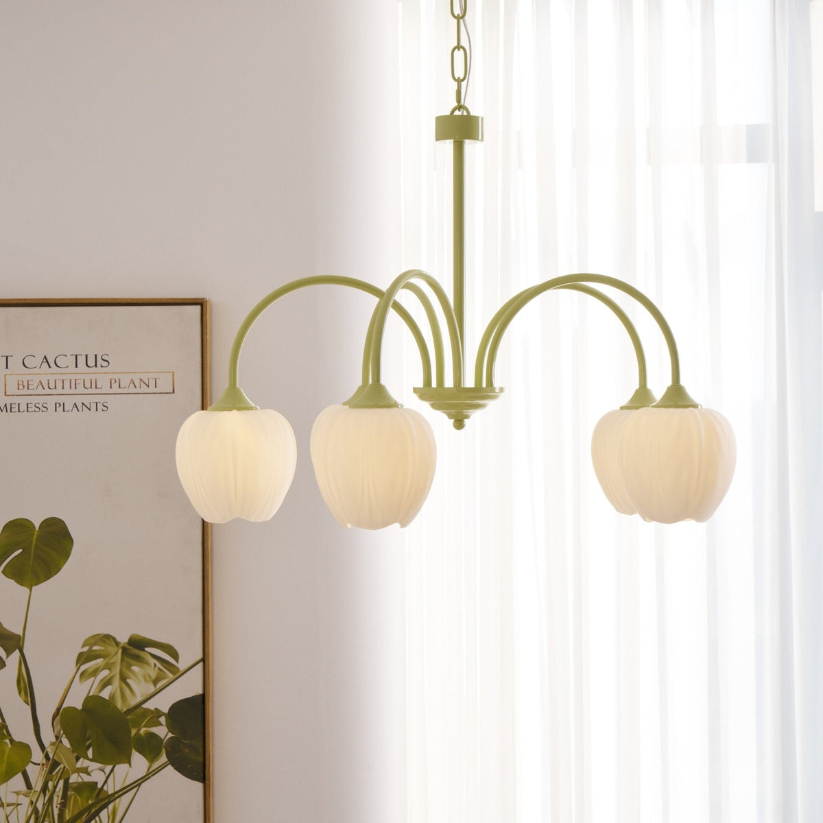 Fiore Matcha Green Tulip Glass Chandelier for Dining & Living Room