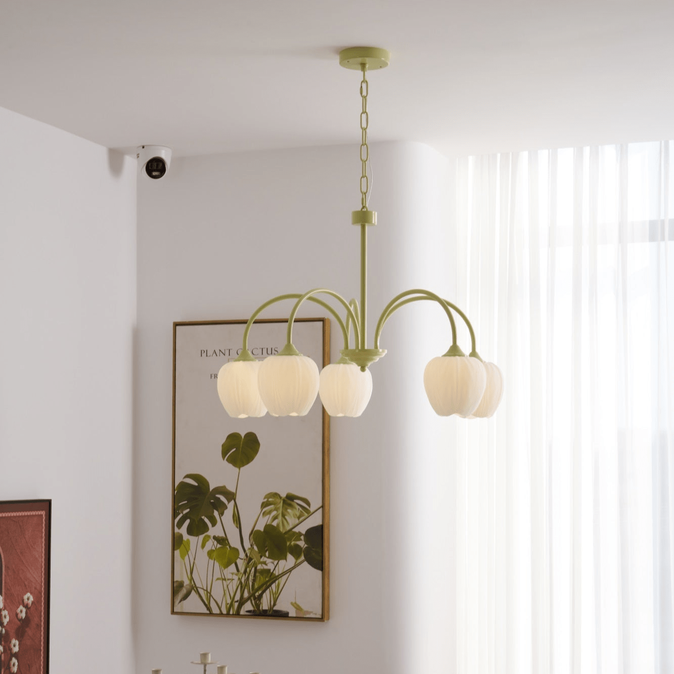 Fiore Matcha Green Tulip Glass Chandelier for Dining & Living Room