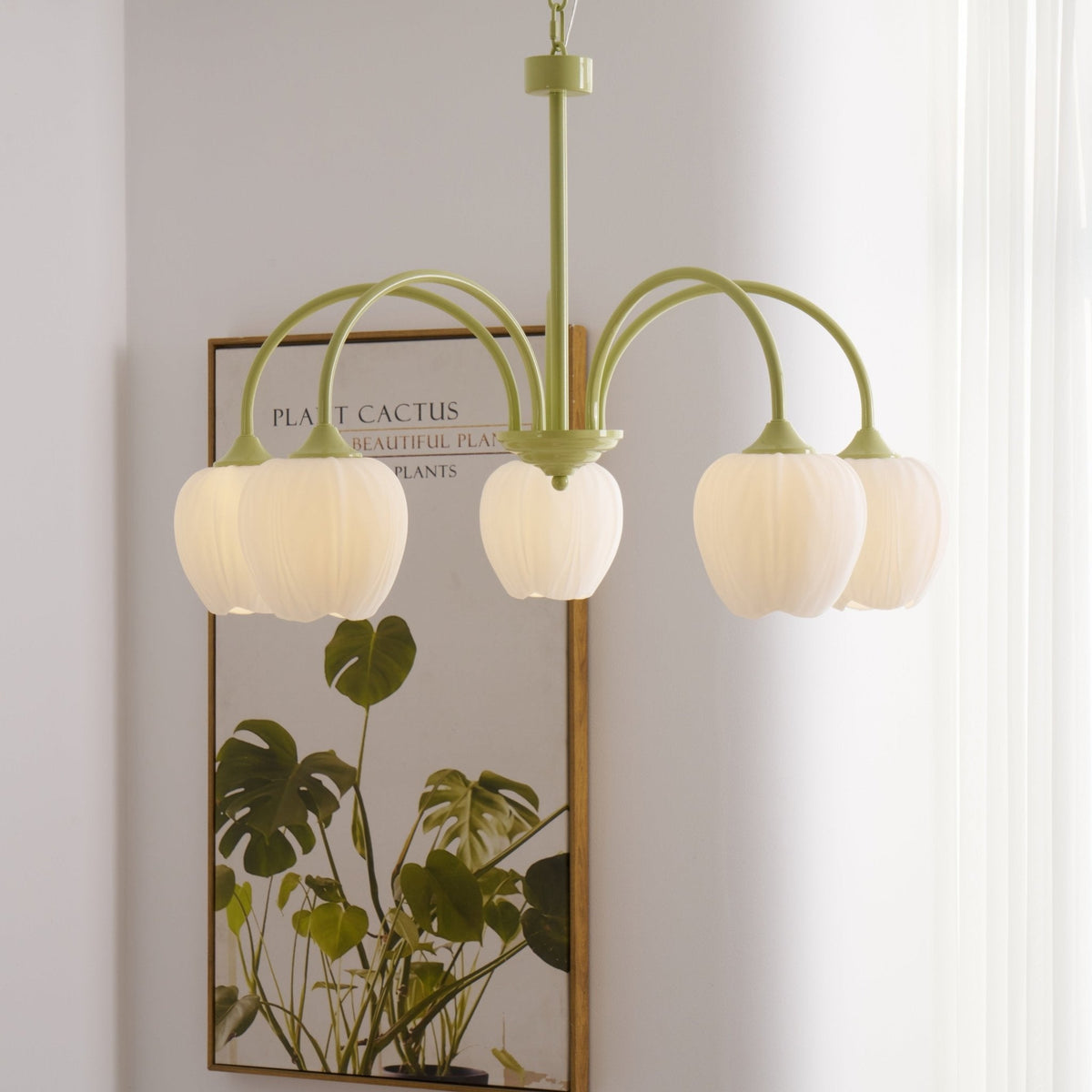 Fiore Matcha Green Tulip Glass Chandelier for Dining & Living Room
