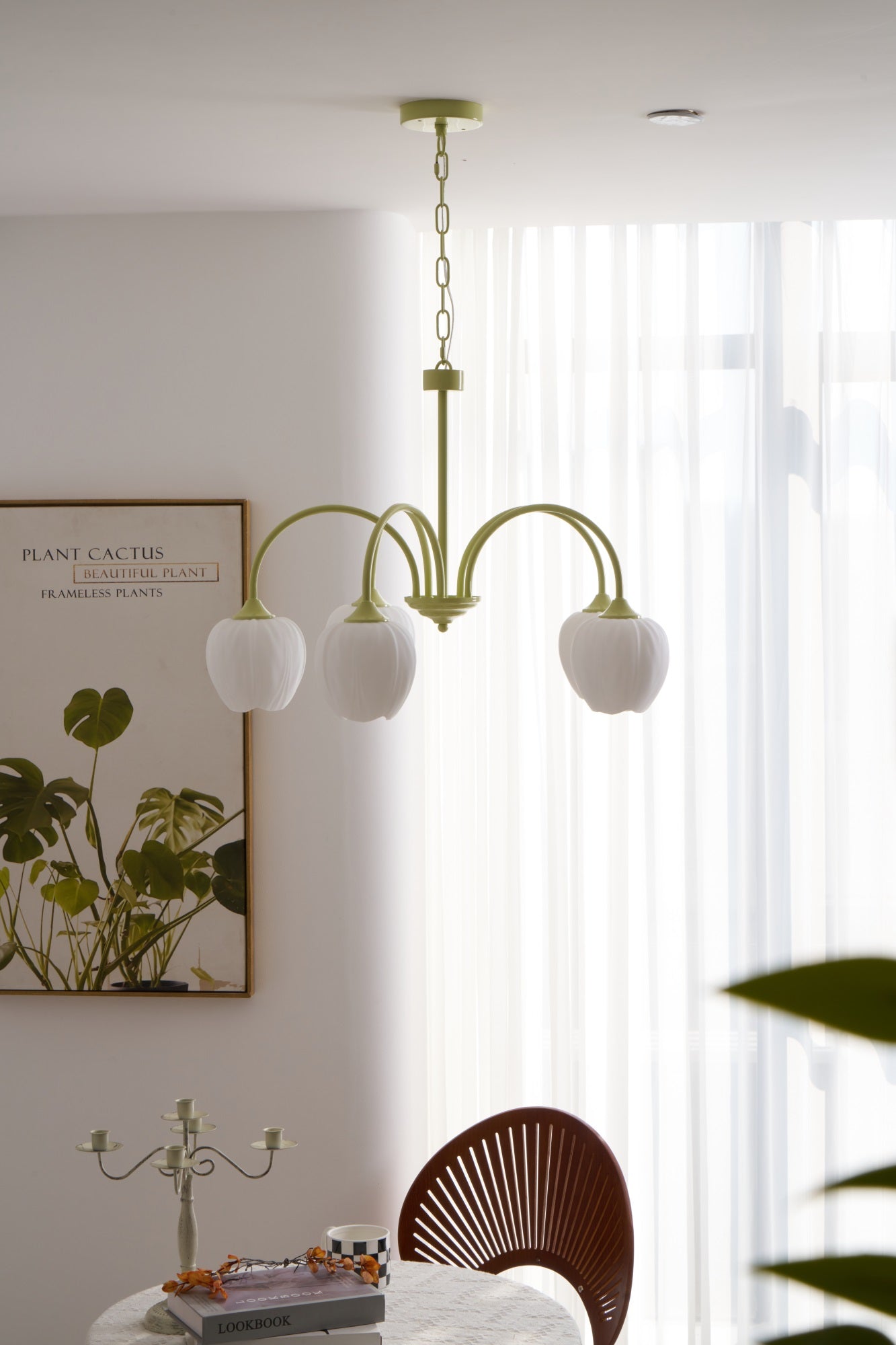 Fiore Matcha Green Tulip Glass Chandelier for Dining & Living Room