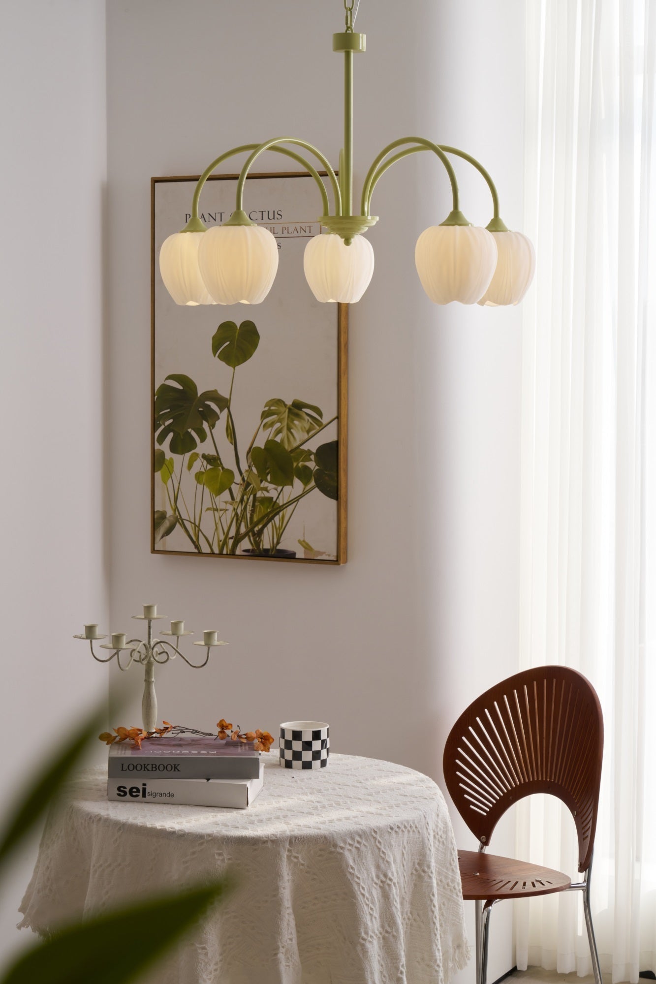 Fiore Matcha Green Tulip Glass Chandelier for Dining & Living Room