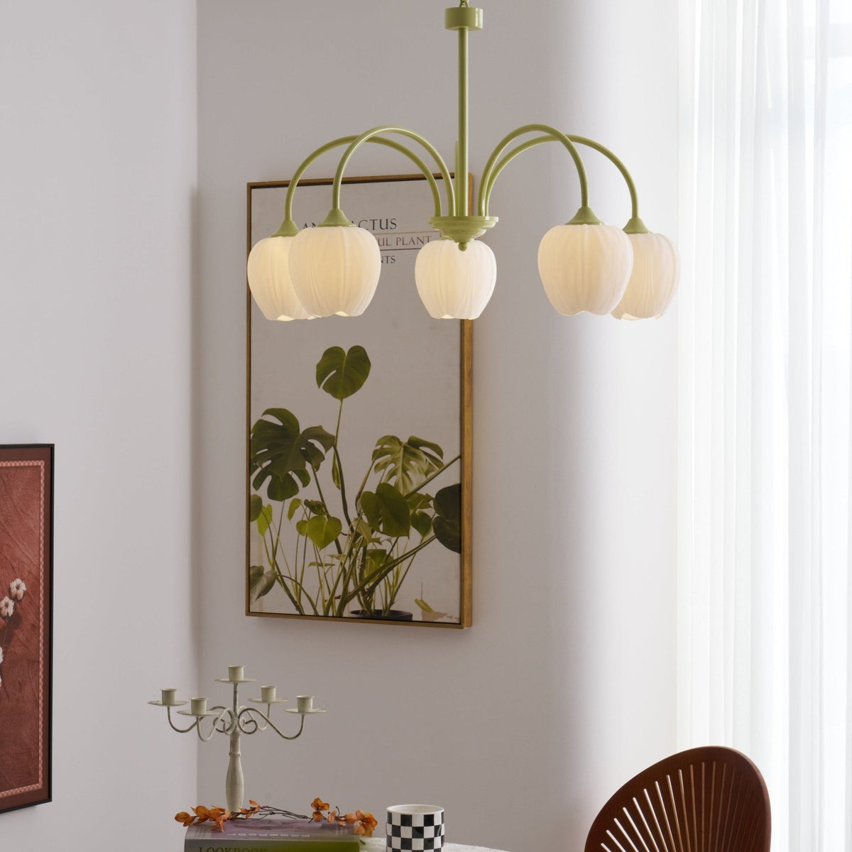 Fiore Matcha Green Tulip Glass Chandelier for Dining & Living Room