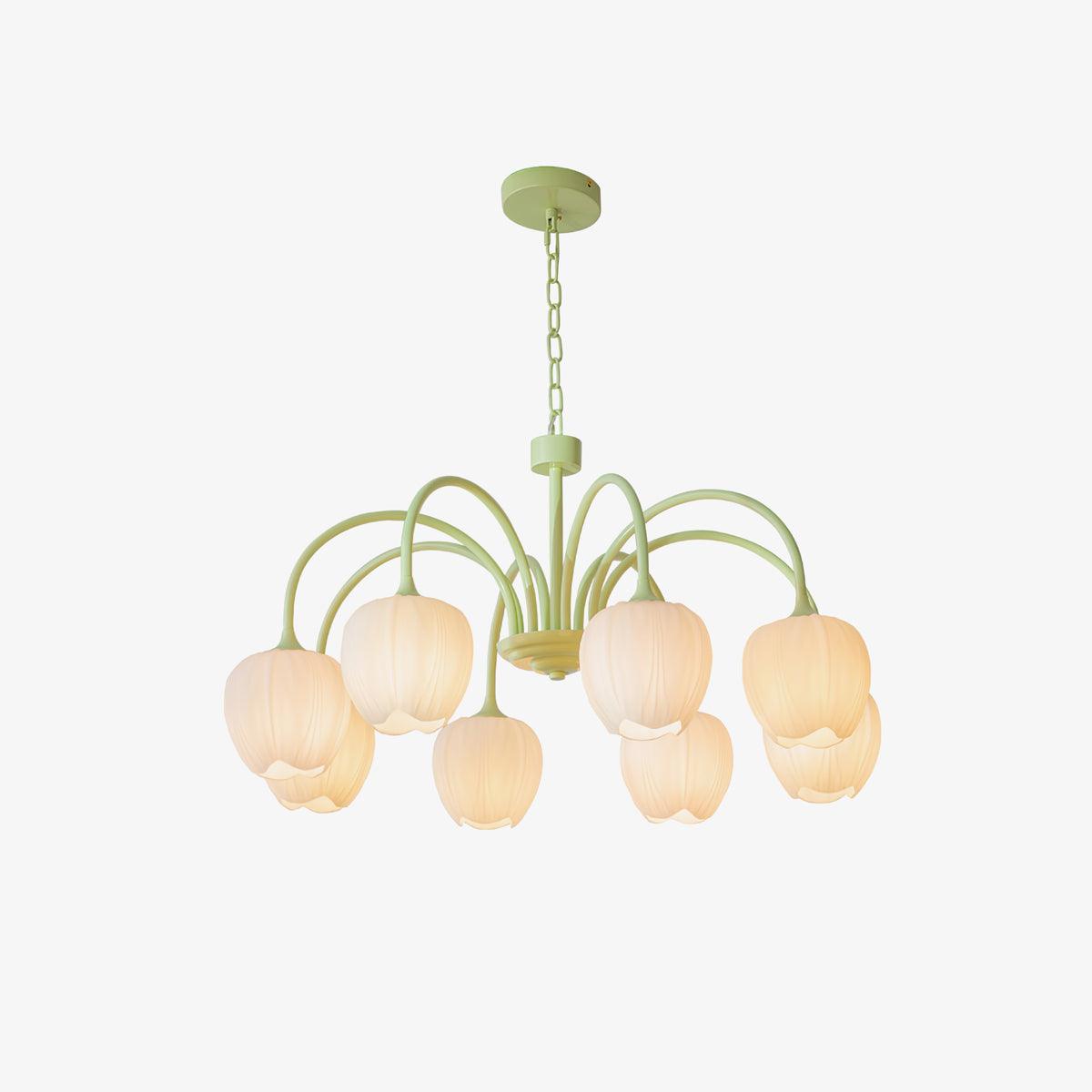Fiore Matcha Green Tulip Glass Chandelier for Dining & Living Room