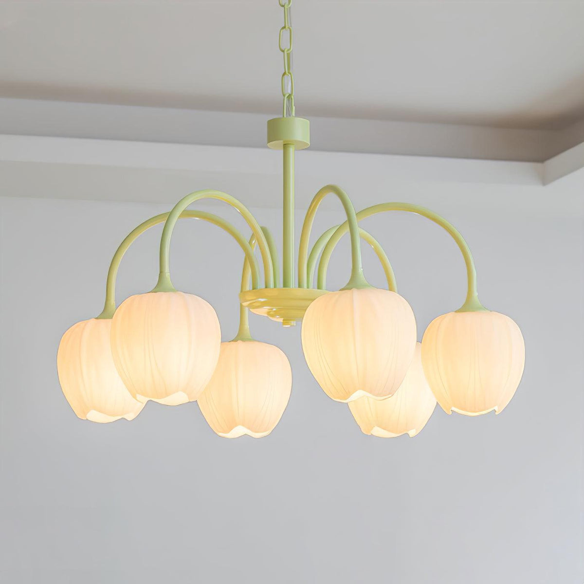 Fiore Matcha Green Tulip Glass Chandelier for Dining & Living Room