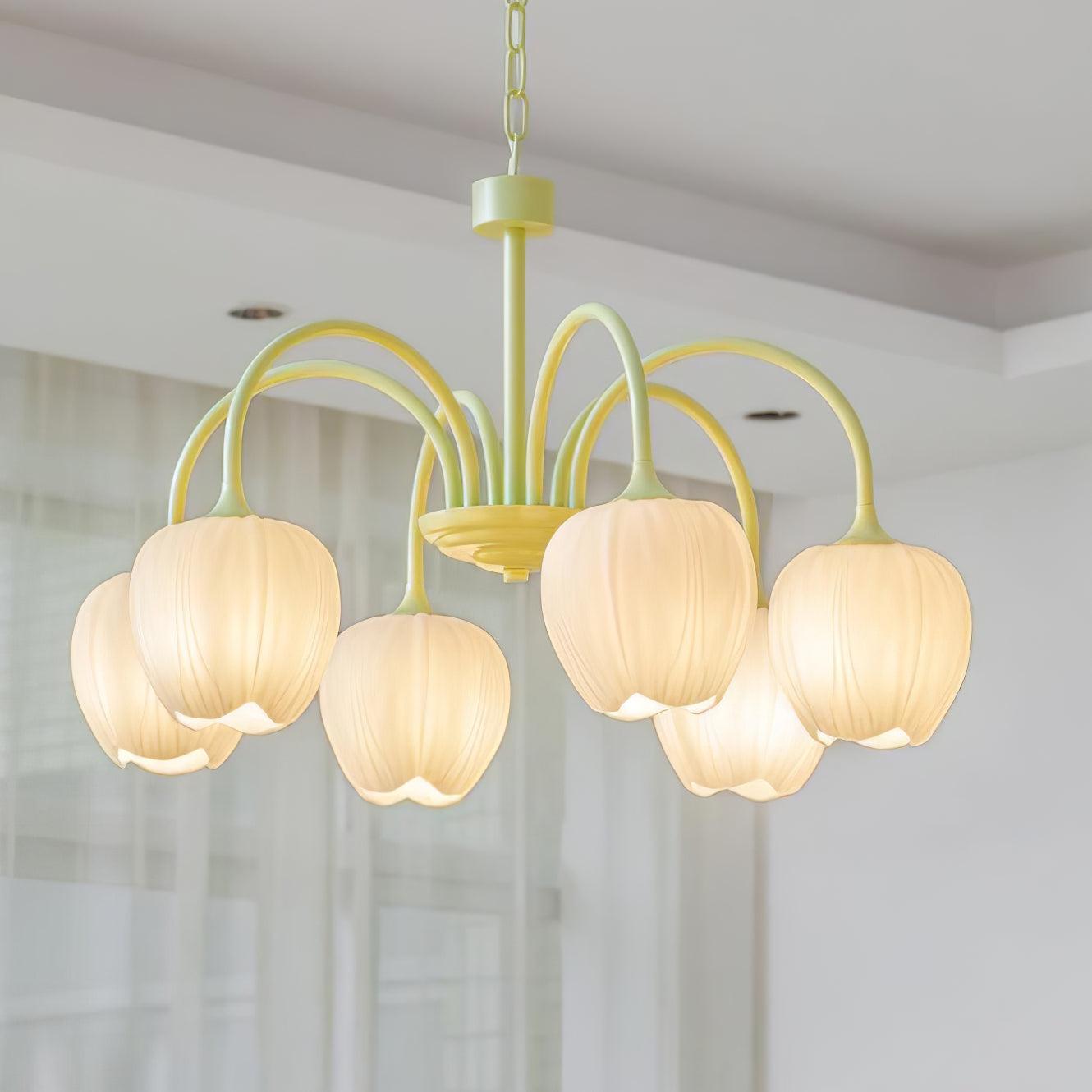 Fiore Matcha Green Tulip Glass Chandelier for Dining & Living Room