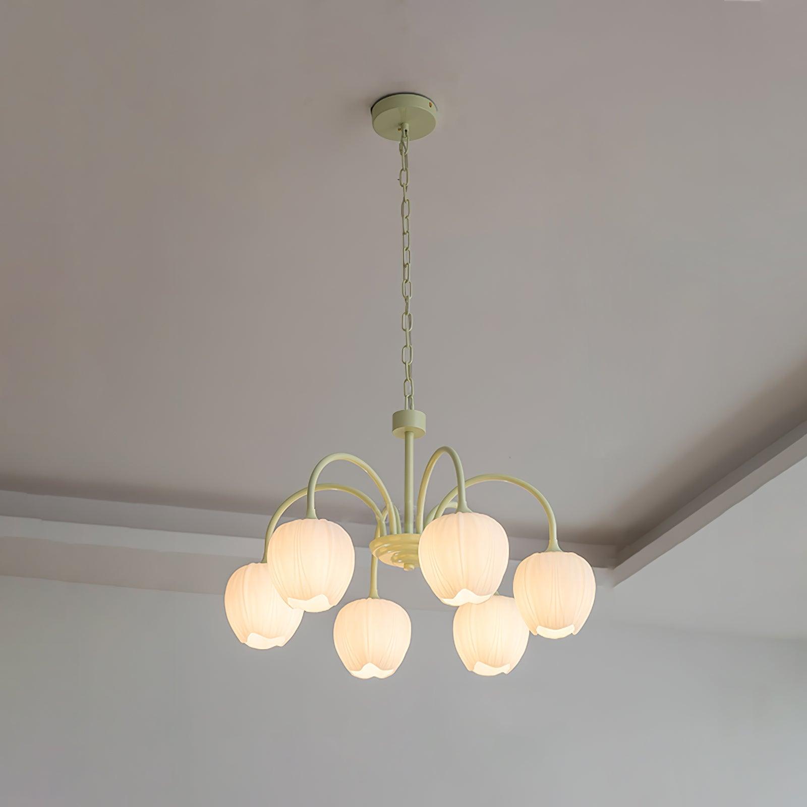 Fiore Matcha Green Tulip Glass Chandelier for Dining & Living Room