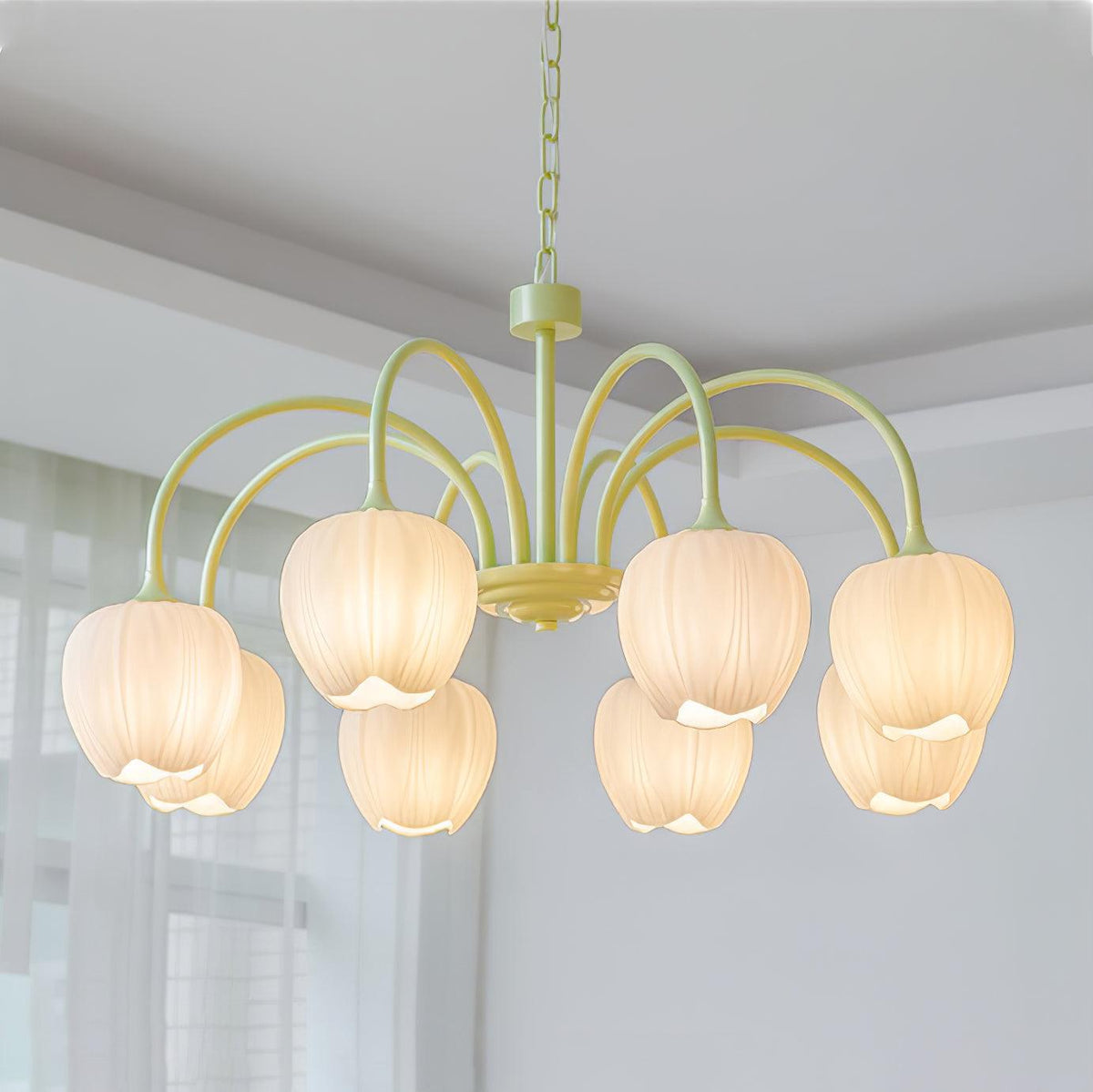 Fiore Matcha Green Tulip Glass Chandelier for Dining & Living Room