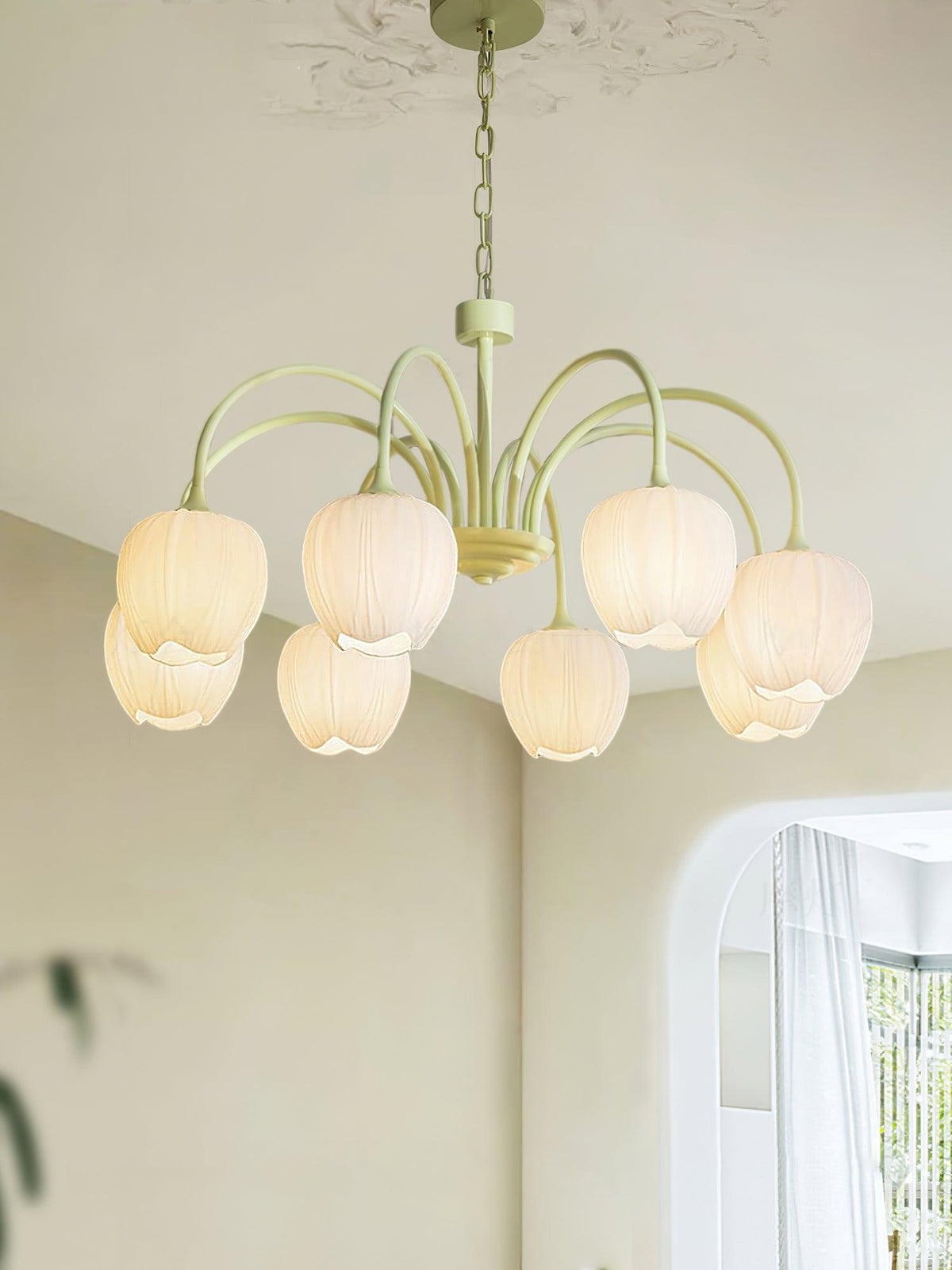 Fiore Matcha Green Tulip Glass Chandelier for Dining & Living Room