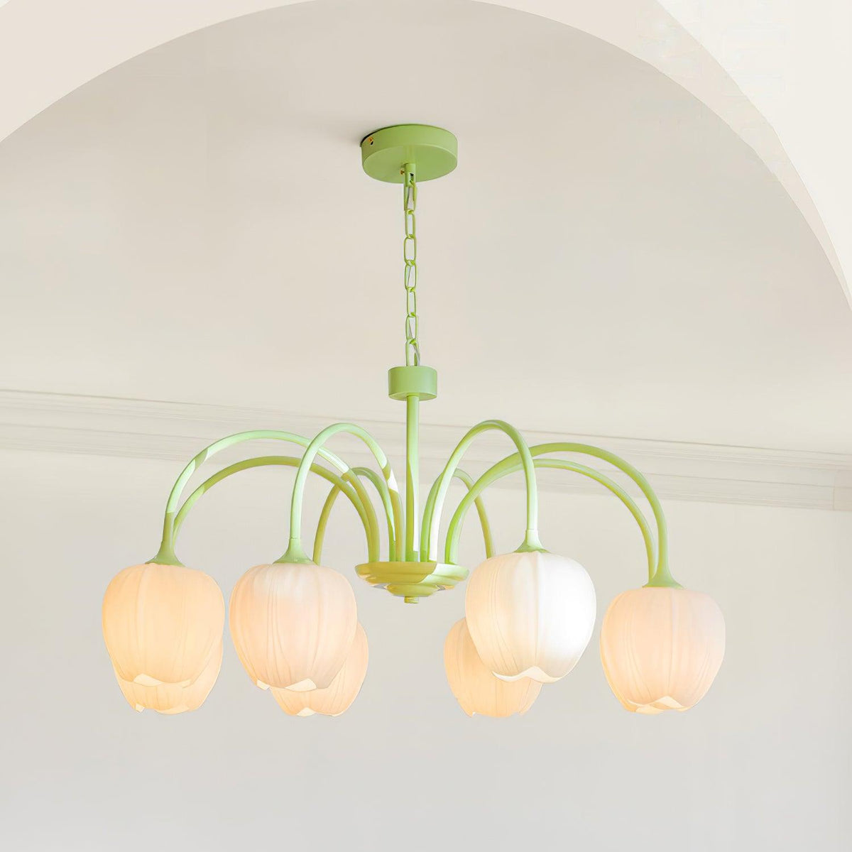 Fiore Matcha Green Tulip Glass Chandelier for Dining & Living Room